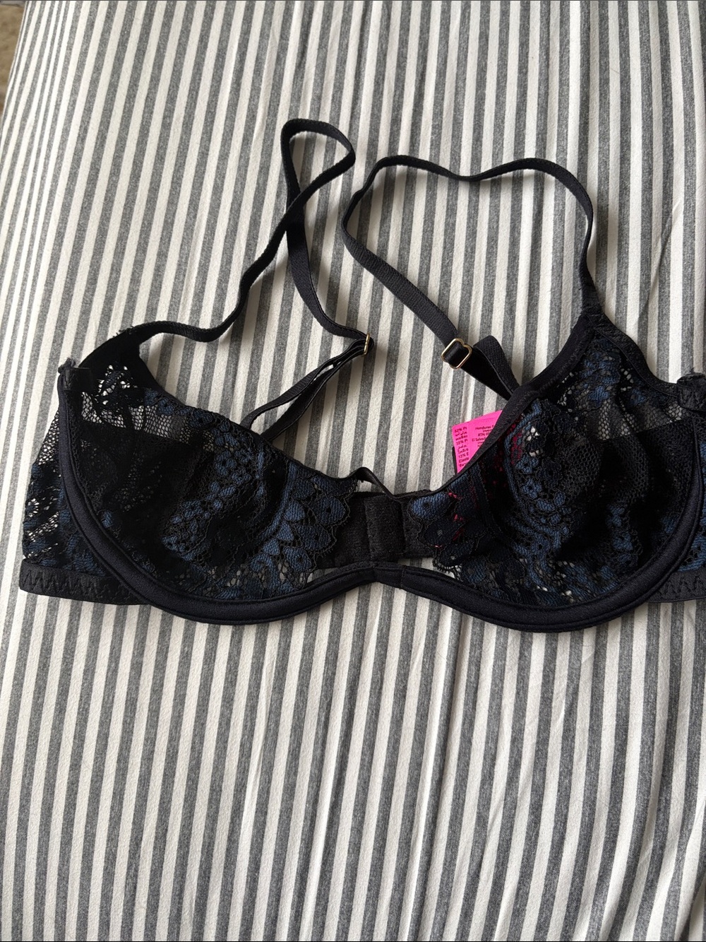 Navy blue and black lace bralette